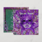 Groene en Paarse Masquerade Partij Kaart (Voorkant / Achterkant)