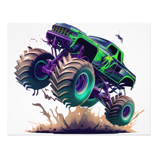 Groene en Paarse monster Truck Foto Afdruk (Voorkant)