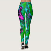 Groene en Paarse Neon Vloeibare Abstracte Kunst Le Leggings (Achterkant)