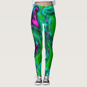 Groene en Paarse Neon Vloeibare Abstracte Kunst Le Leggings