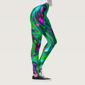 Groene en Paarse Neon Vloeibare Abstracte Kunst Le Leggings (Rechts)