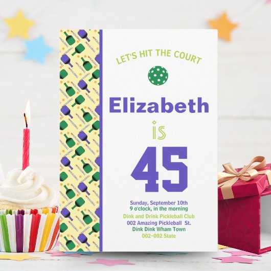 Groene en Paarse pickleball verjaardagsfeestje Kaart