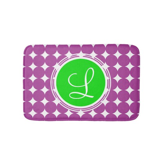 Groene en Paarse Polka Dot Monogram Badmat (Voorkant)