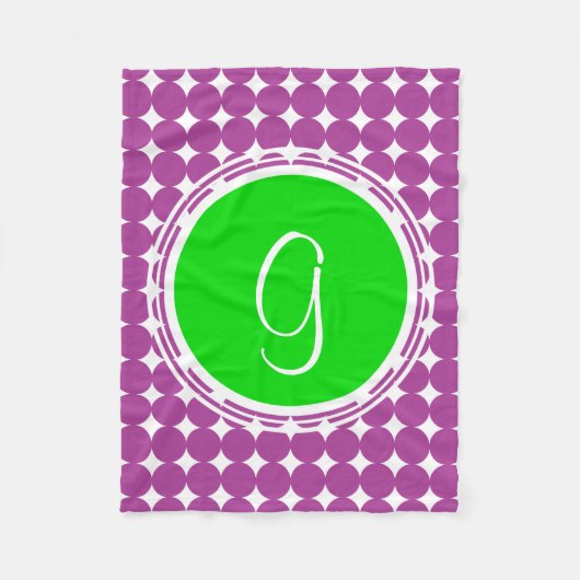 Groene en Paarse Polka Dot Monogram Fleece Deken (Voorkant)