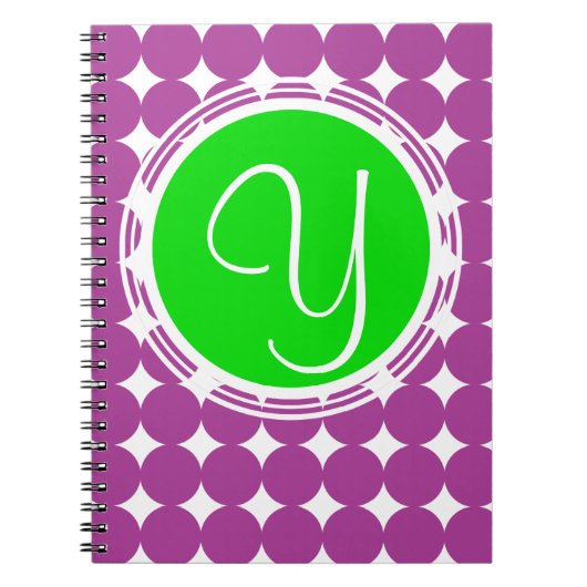Groene en Paarse Polka Dot Monogram Notitieboek (Voorkant)
