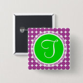 Groene en Paarse Polka Dot Monogram Vierkante Button 5,1 Cm (Voorkant /achterkant)