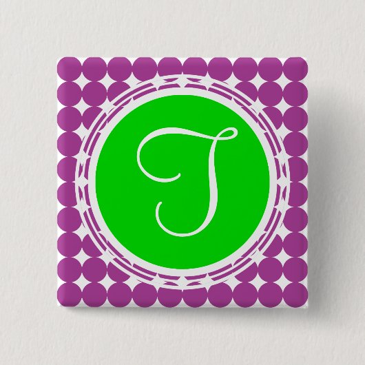 Groene en Paarse Polka Dot Monogram Vierkante Button 5,1 Cm (Voorkant)