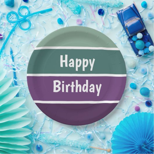 Groene en Paarse strepen Papieren Bordje (Feest)