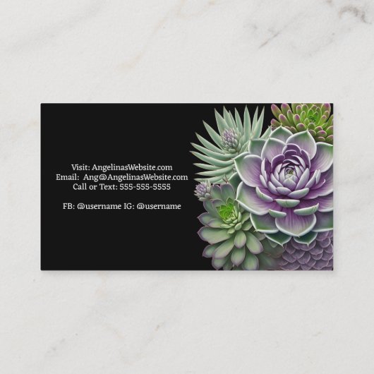 Groene en Paarse Succulenten Tuinachtige Planten Visitekaartje (Achterkant)