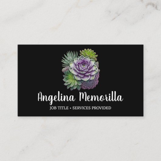 Groene en Paarse Succulenten Tuinachtige Planten Visitekaartje (Voorkant)