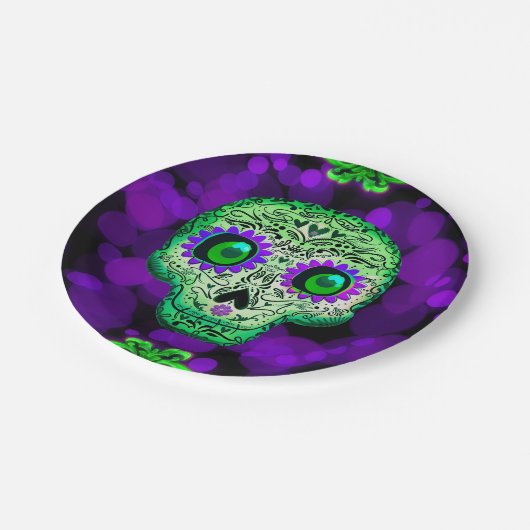 Groene en Paarse Suiker-halloween Partij Papieren Bordje (Gekanteld)