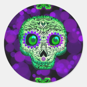 Groene en Paarse Suiker-halloween Partij Ronde Sticker