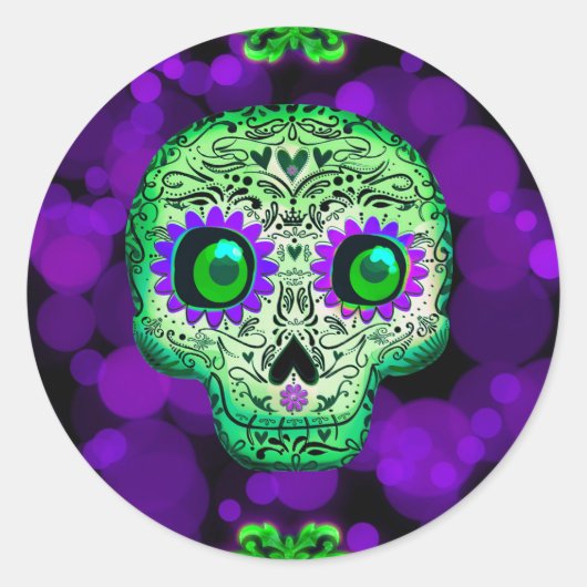 Groene en Paarse Suiker-halloween Partij Ronde Sticker (Voorkant)