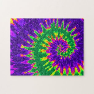 Groene en paarse Tie Dye spiraal Legpuzzel