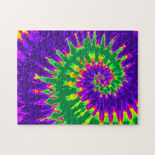 Groene en paarse Tie Dye spiraal Legpuzzel (Horizontaal)