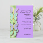 Groene en paarse vlinder rand Bat Mitzvah Kaart (Staand voorkant)