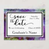 Groene en Paarse Waterverf Afstuderen Opslaan Datu Briefkaart (Voorkant)