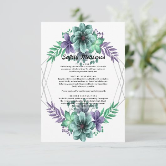 Groene en Paarse Waterverf Bloemen Veiligheidsmaat Bedankkaart (Staand voorkant)