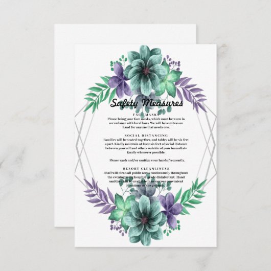 Groene en Paarse Waterverf Bloemen Veiligheidsmaat Bedankkaart (Voorkant / Achterkant)