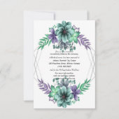 Groene en Paarse Waterverf bloemenbruiloft Details Bedankkaart (Voorkant)