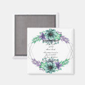 Groene en Paarse Waterverf Floral sparen de datum Magneet (Voorkant / Achterkant)