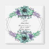 Groene en Paarse Waterverf Floral sparen de datum Magneet (Voorkant)