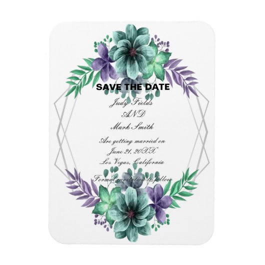 Groene en Paarse Waterverf Floral sparen de datum Magneet (Verticaal)