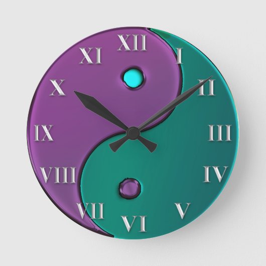 Groene en Paarse Yin-Yang Roman Numeral Clock Ronde Klok (Voorkant)