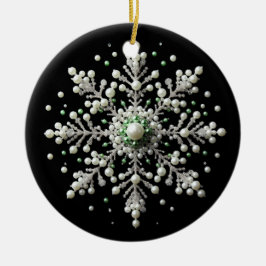 Groene en parel sneeuwvlokgezin keramisch ornament