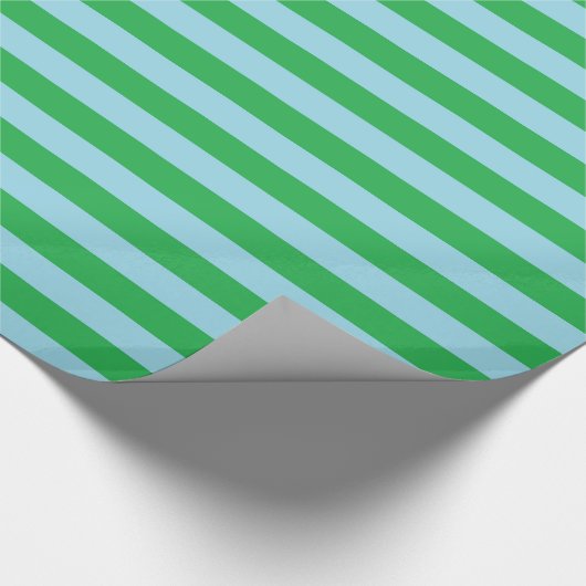 Groene en Pastel Blauwe Strepen Cadeaupapier (Hoek)