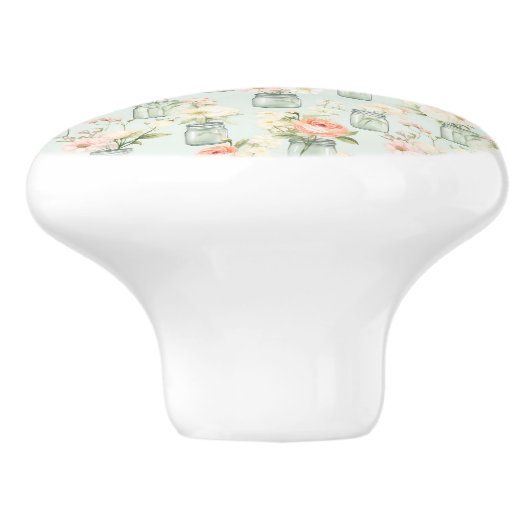 Groene en Perzik Mason Jars Floral Keramische Pull Keramische Knop (Zijkant)