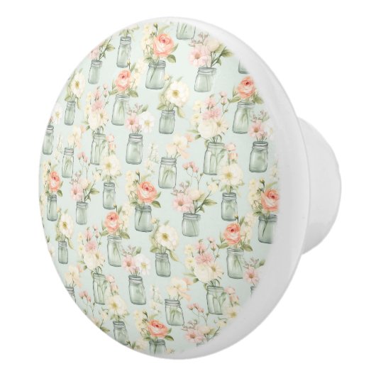 Groene en Perzik Mason Jars Floral Keramische Pull Keramische Knop (Rechts)