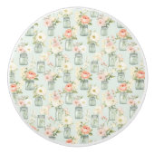 Groene en Perzik Mason Jars Floral Keramische Pull Knop (Voorkant)