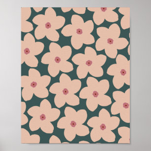 Groene en perzik retro bloem poster