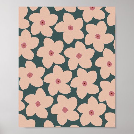 Groene en perzik retro bloem poster (Voorkant)