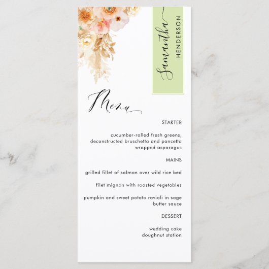 Groene en Perzikblindheid die met de Naam van de G Menu (Voorkant)