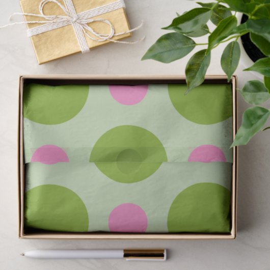 GROENE EN PINK GROTE POLKA DOTS TISSUEPAPIER (Geschenk)