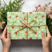 Groene en Rode Aardbeien Bloemen Patroon Cadeaupapier