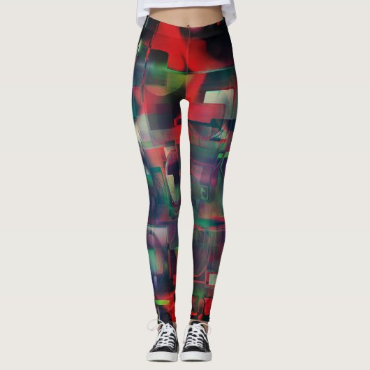 Groene en rode afbeeldingen lagen en een lichte wa leggings (Voorkant)