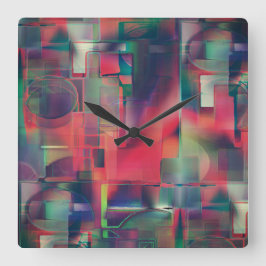 Groene en rode afbeeldingen lagen en een lichte wa vierkante klok