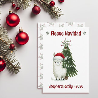 Groene en rode Alpaca Fleece Navidad Feestdagenkaart