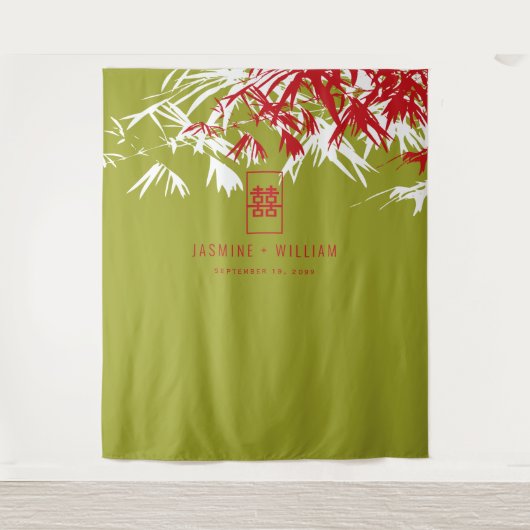 Groene en rode bamboe laat de Chinese bruiloft ach Wandkleed (Voorkant)