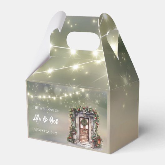 Groene en rode bes versierde deur licht Kerstmis Bedankdoosjes (Voorkant Zijde)