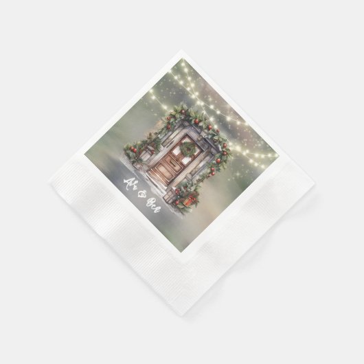 Groene en rode bes versierde lichtdeur Kerstmis Servet (Hoek)