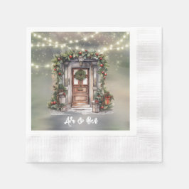 Groene en rode bes versierde lichtdeur Kerstmis Servet