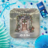 Groene en rode bessen versierde deur licht Kerstmi Papieren Bordje (Feest)