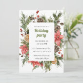 Groene en rode bloemen kerstfeest kaart (Staand voorkant)