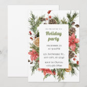 Groene en rode bloemen kerstfeest kaart (Voorkant / Achterkant)