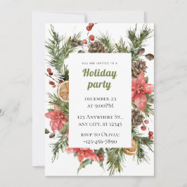 Groene en rode bloemen kerstfeest kaart