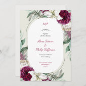 Groene en Rode Bloemen Waterverf Bruiloft Kaart (Voorkant / Achterkant)